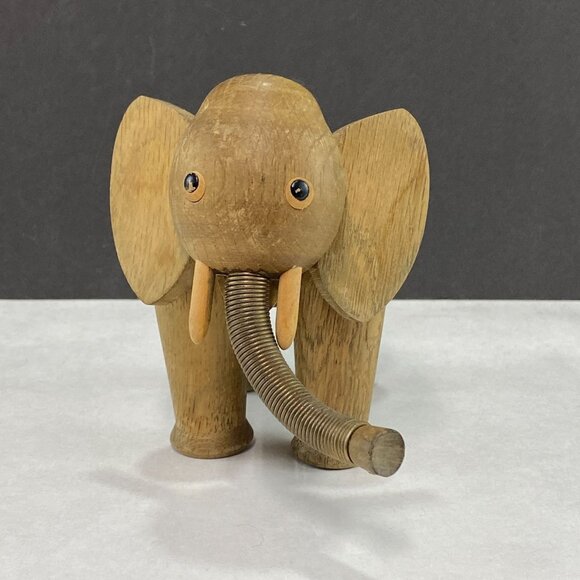 Vintage Zooline Style Jointed Wood Elephant Figurine - Picture 1 of 9